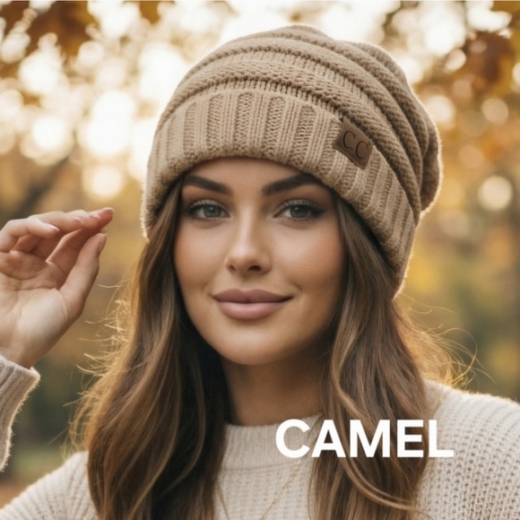 C.C Knit Hat - Blue, Red, Brown, Pink, Black, Beige - Picture 6 of 15